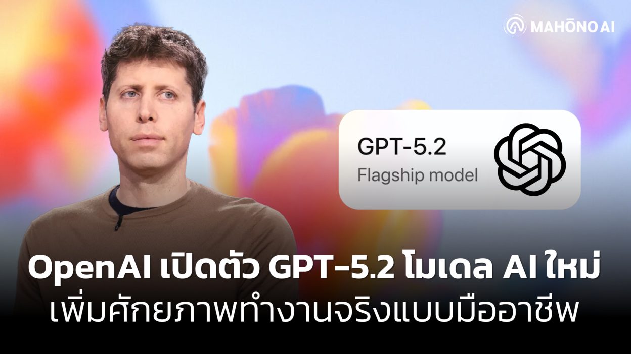 ภาพพื้นหลังเทคโนโลยี AI ของ OpenAI สำหรับประกอบข่าว GPT-5.2 ในมุมมองเชิงนวัตกรรม
